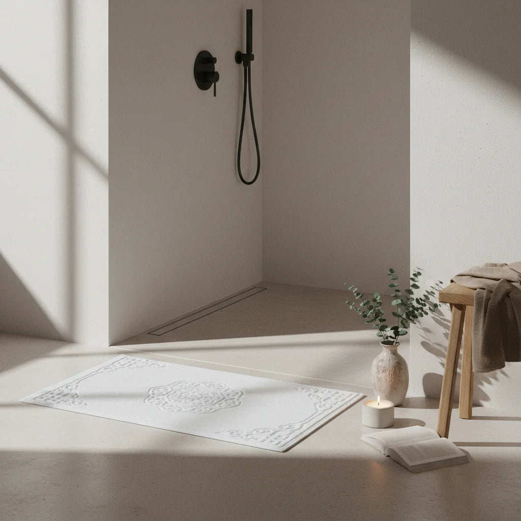 Tapis De Bain Coton Épais Écru Pur