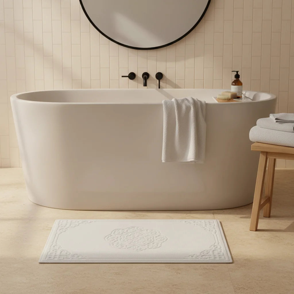 Tapis De Bain Coton Épais Écru Pur