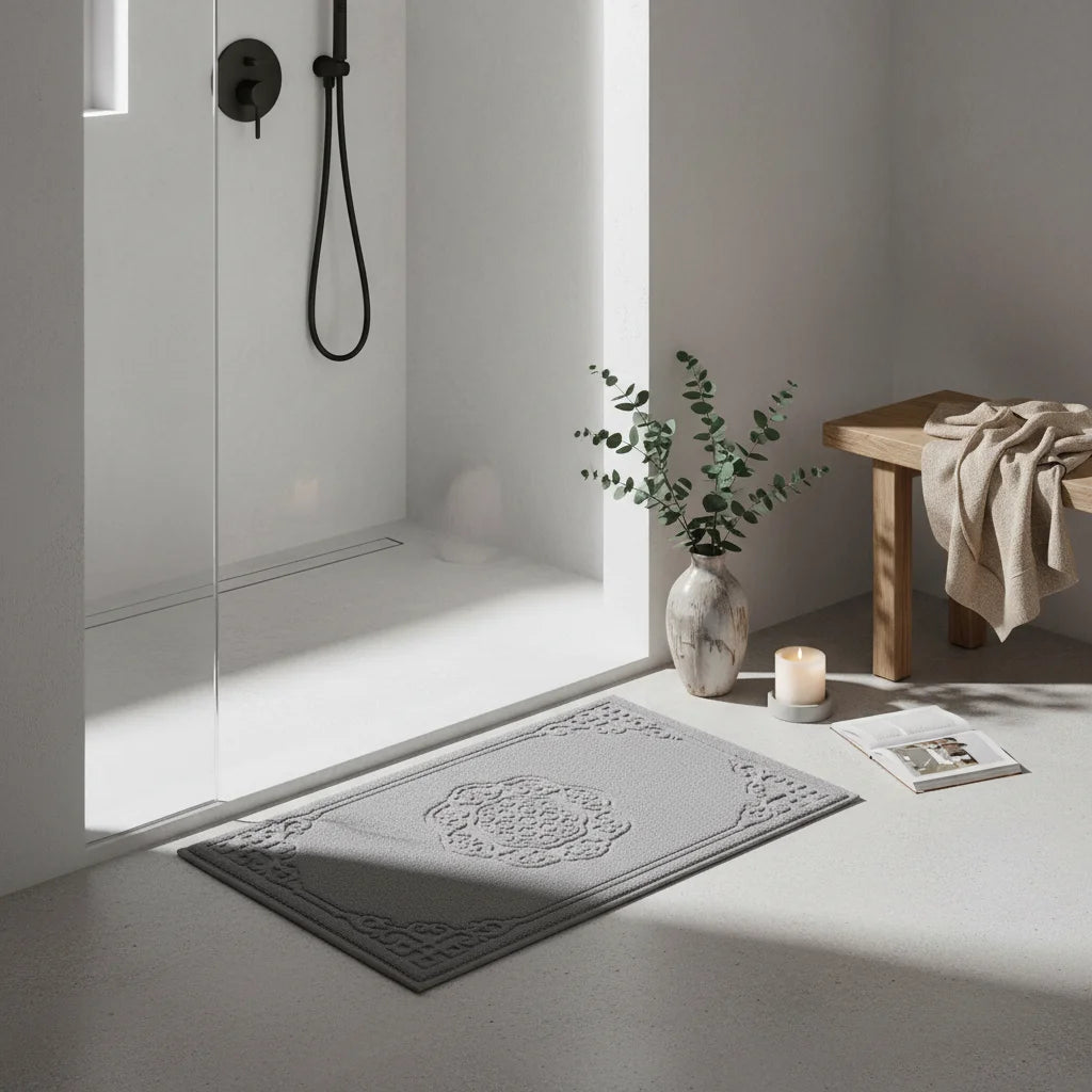 Tapis De Bain Coton Épais Gris Pierre
