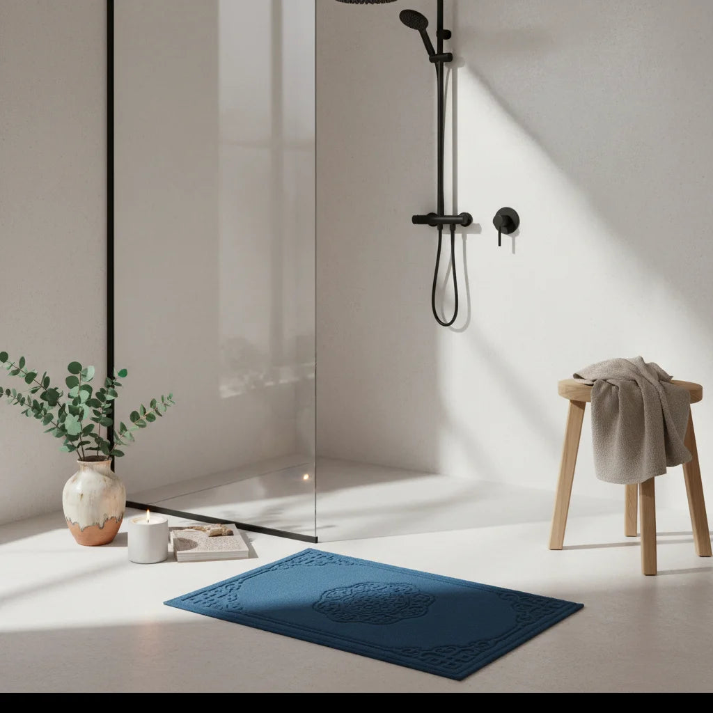 Tapis De Bain Coton Épais Bleu Canard