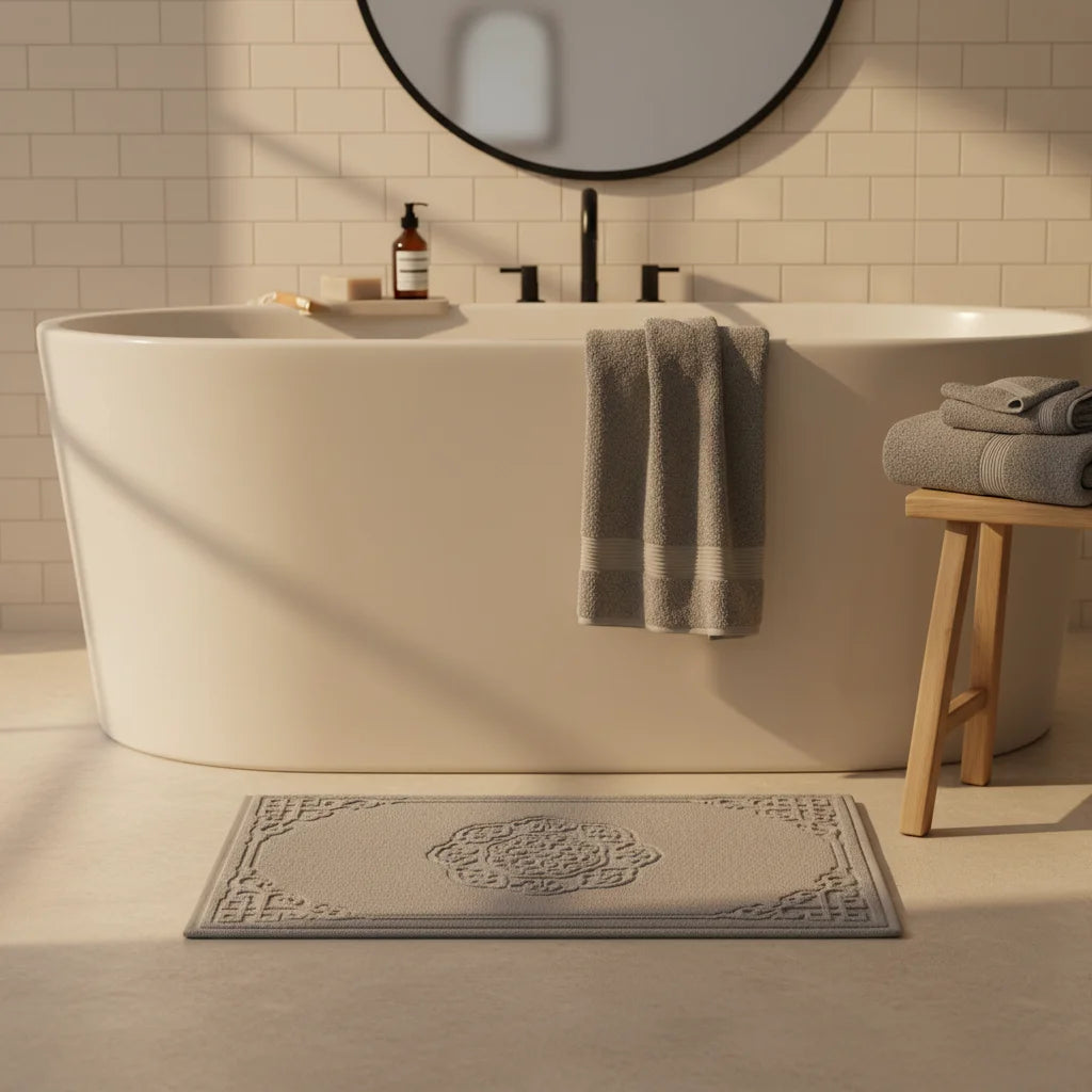 Tapis De Bain Coton Épais Gris Pierre