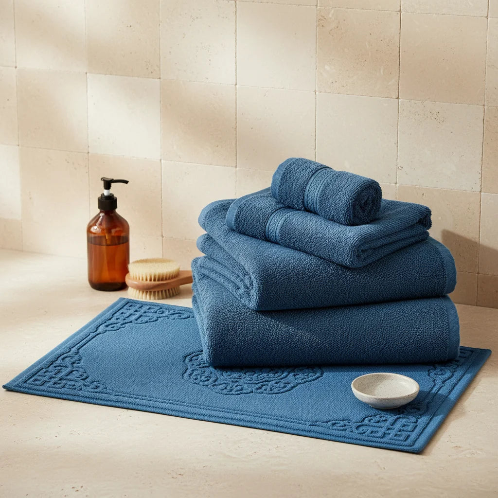 Tapis De Bain Coton Épais Bleu Canard