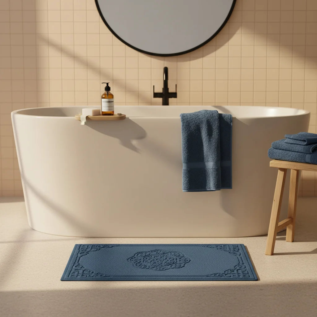 Tapis De Bain Coton Épais Bleu Canard