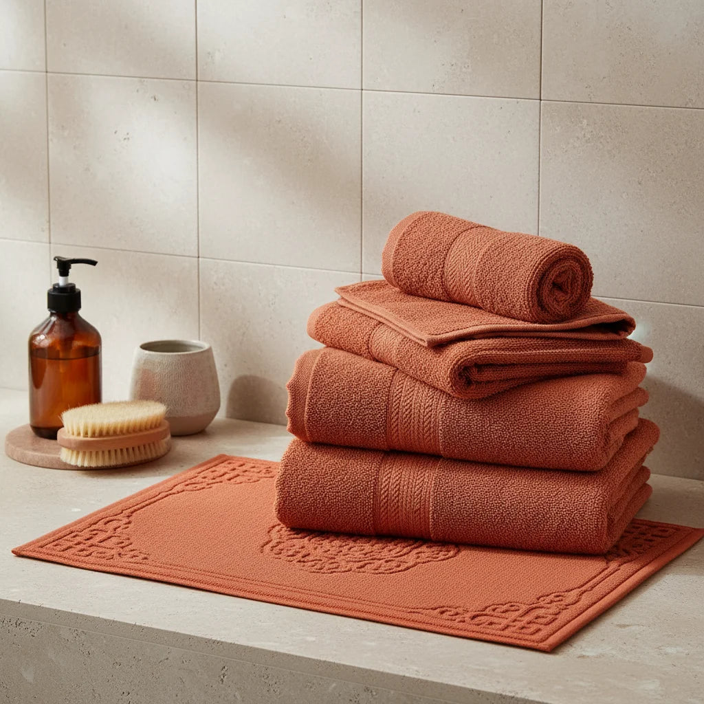 Tapis De Bain Coton Épais Orange Brique