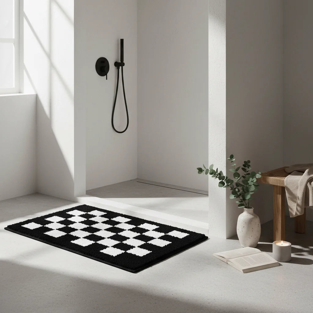 Tapis de Bain Damier Noir et Blanc 50x80cm