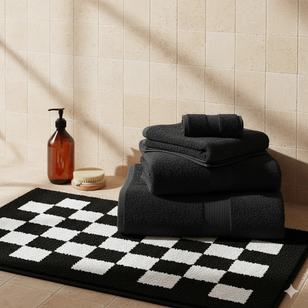 Tapis de Bain Damier Noir et Blanc 50x80cm