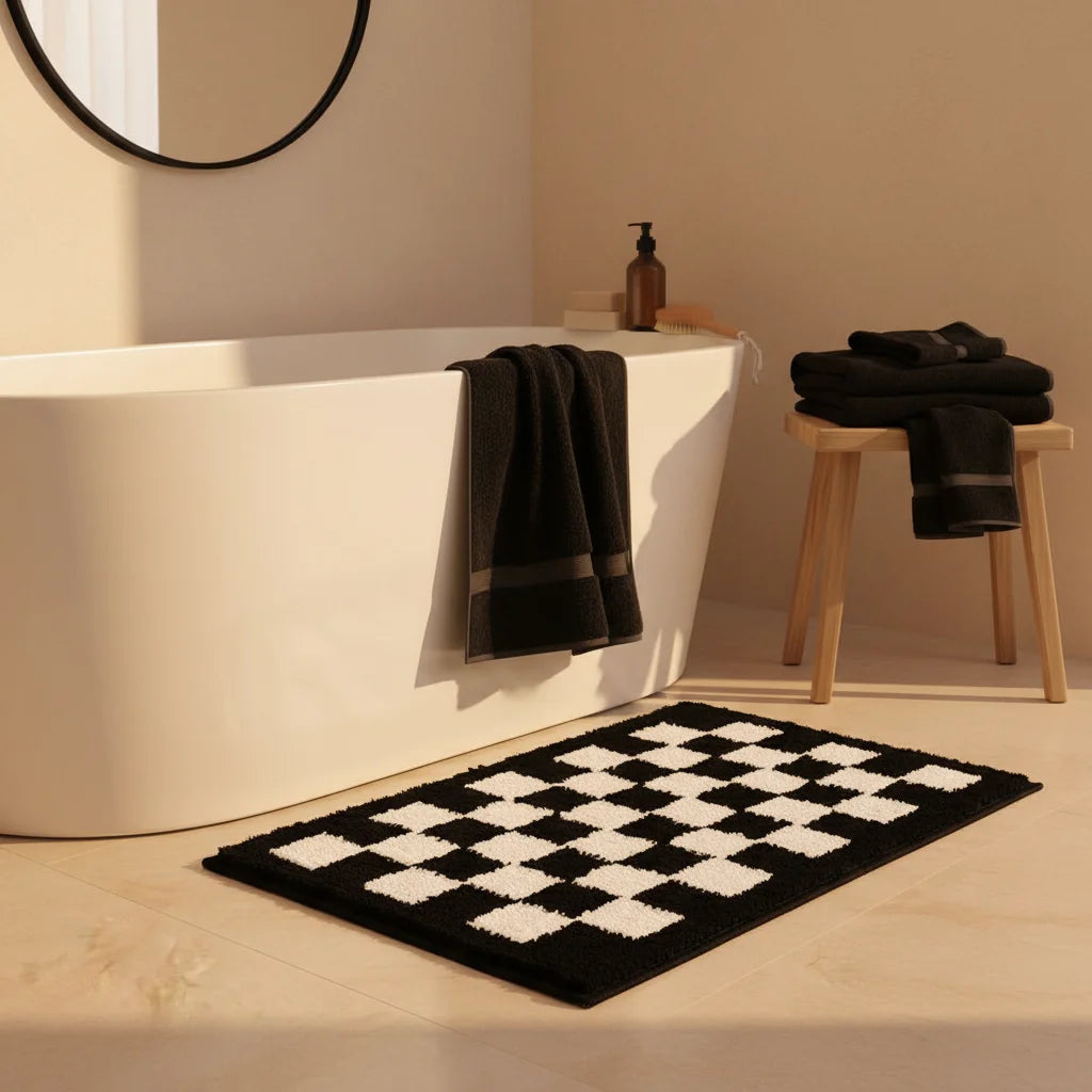 Tapis de Bain Damier Noir et Blanc 50x80cm