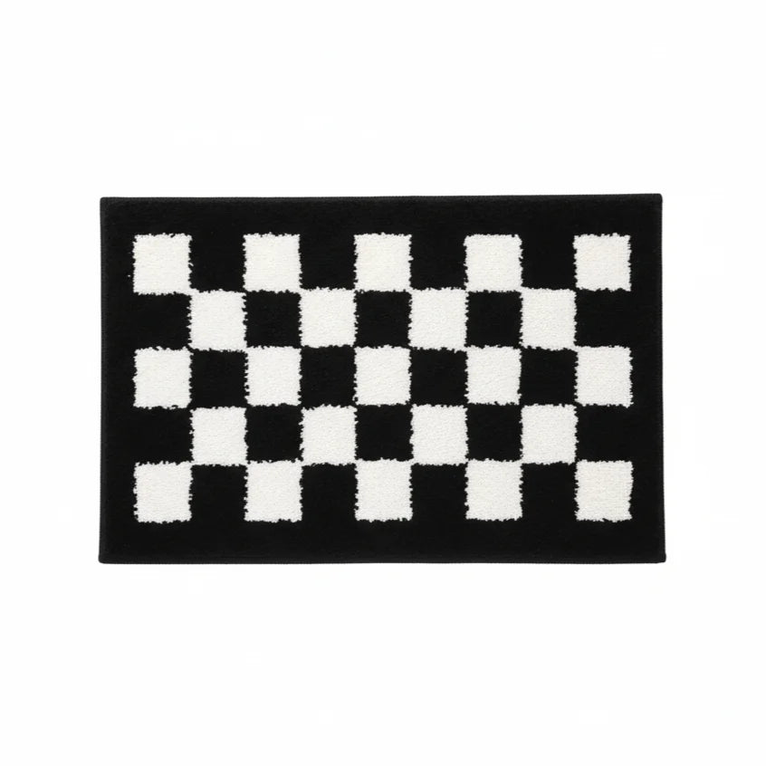 Tapis de Bain Damier Noir et Blanc 50x80cm