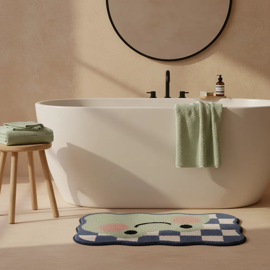 Tapis de Bain Damier Tortue Souriante
