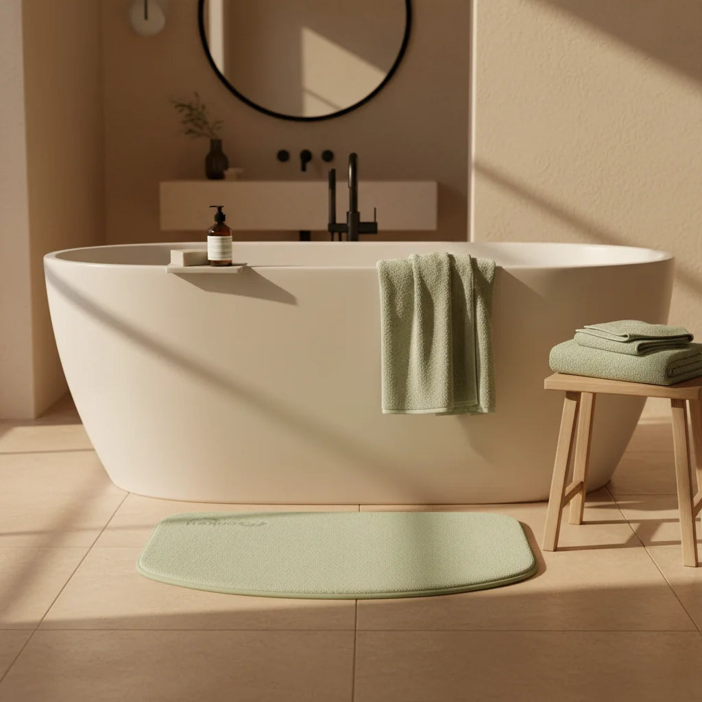 Tapis De Bain Demi Lune Microfibre Vert Amande