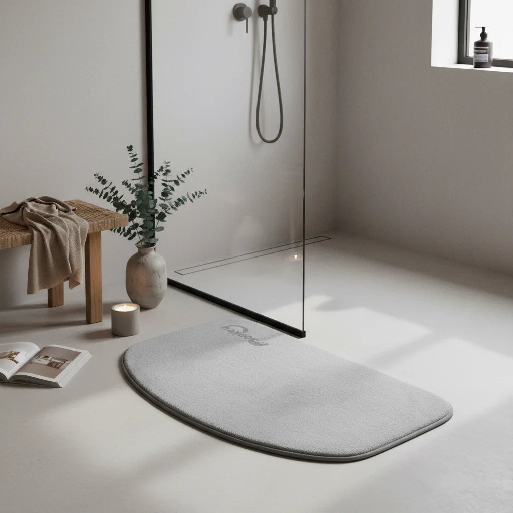 Tapis De Bain Demi Lune Microfibre Gris Naturel