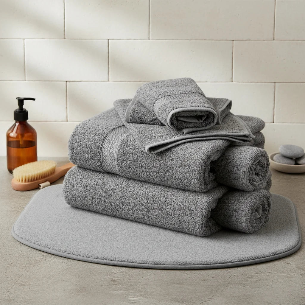 Tapis De Bain Demi Lune Microfibre Gris Naturel
