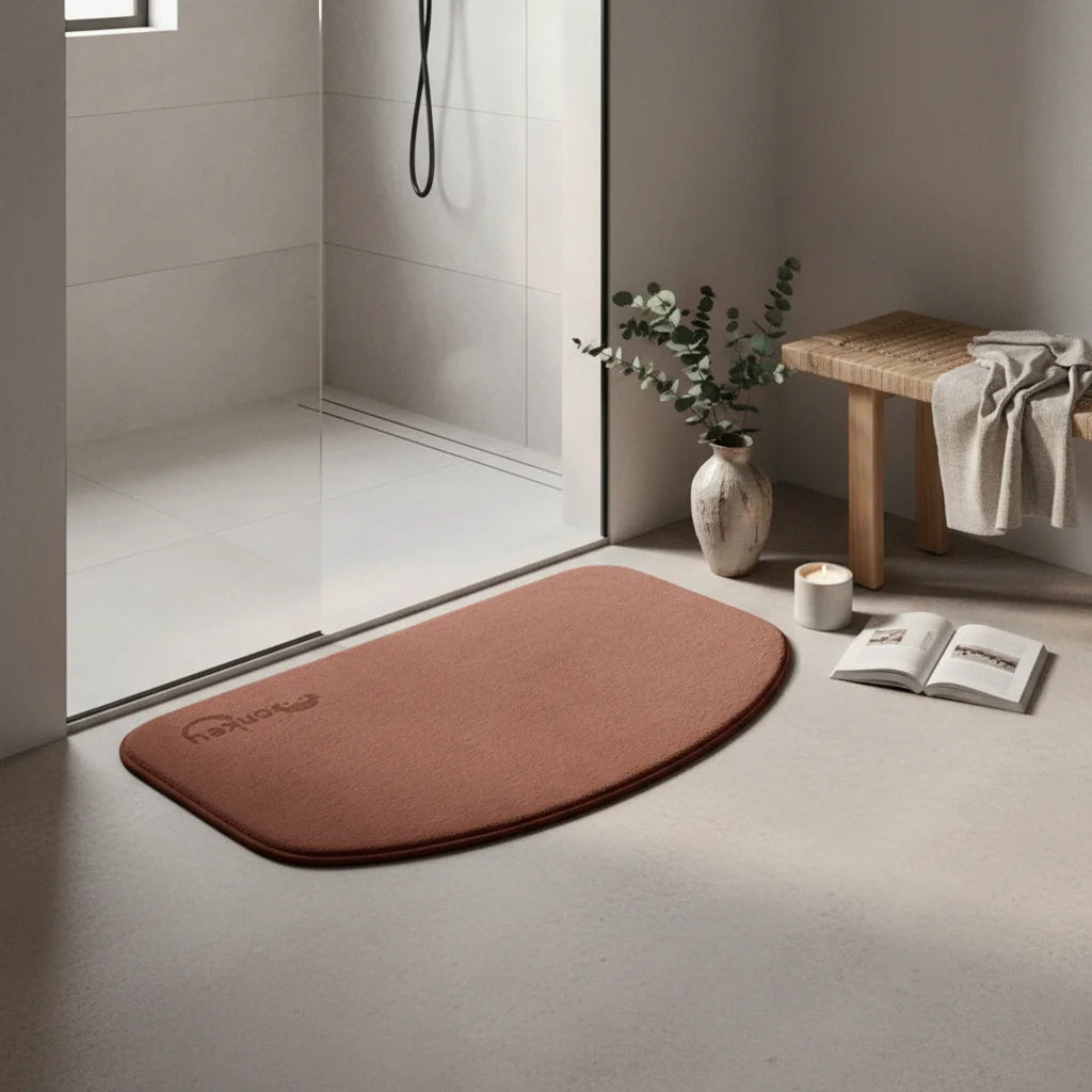 Tapis De Bain Demi Lune Microfibre Beige Rosé