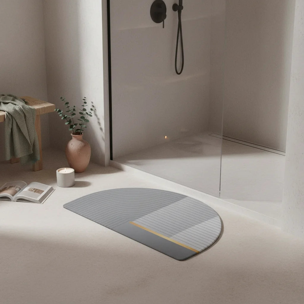 Tapis de Bain Demi Lune Mousse Absorbante Gris Perle