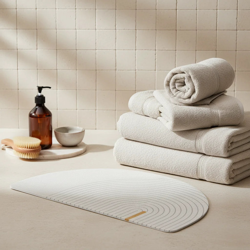 Tapis de Bain Demi Lune Mousse Absorbante Blanc Nuage