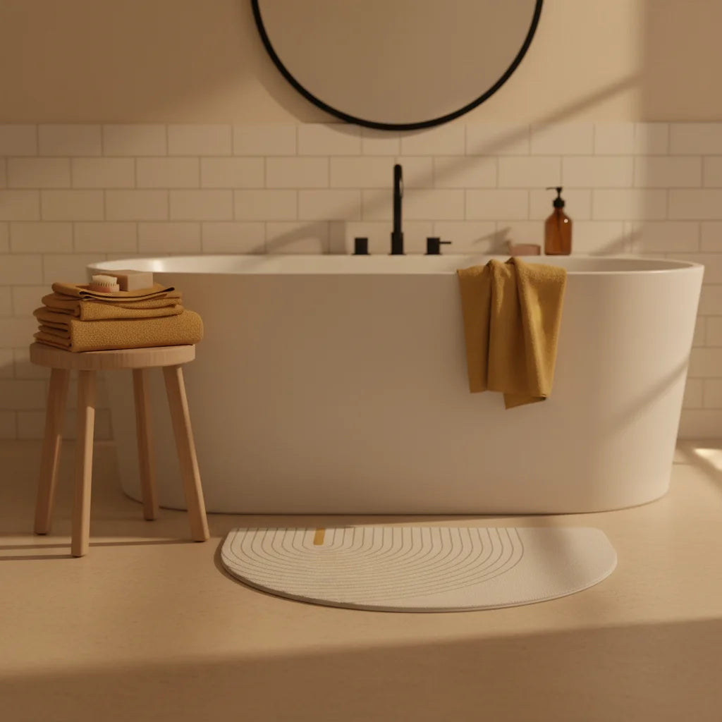 Tapis de Bain Demi Lune Mousse Absorbante Blanc Nuage