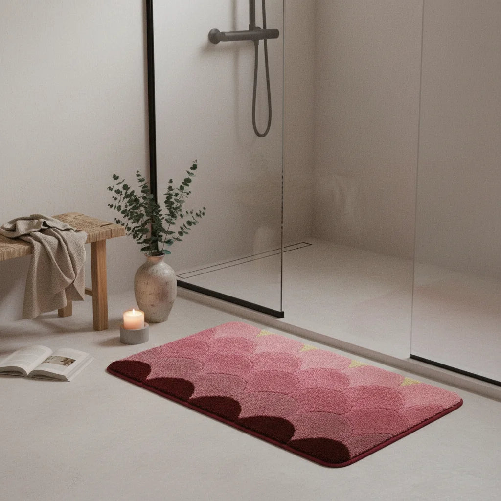 Tapis De Bain Design Rose Écailles Rosées