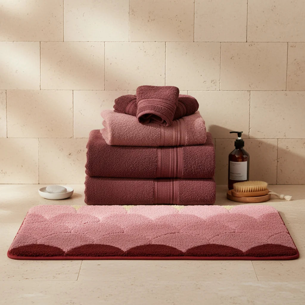 Tapis De Bain Design Rose Écailles Rosées