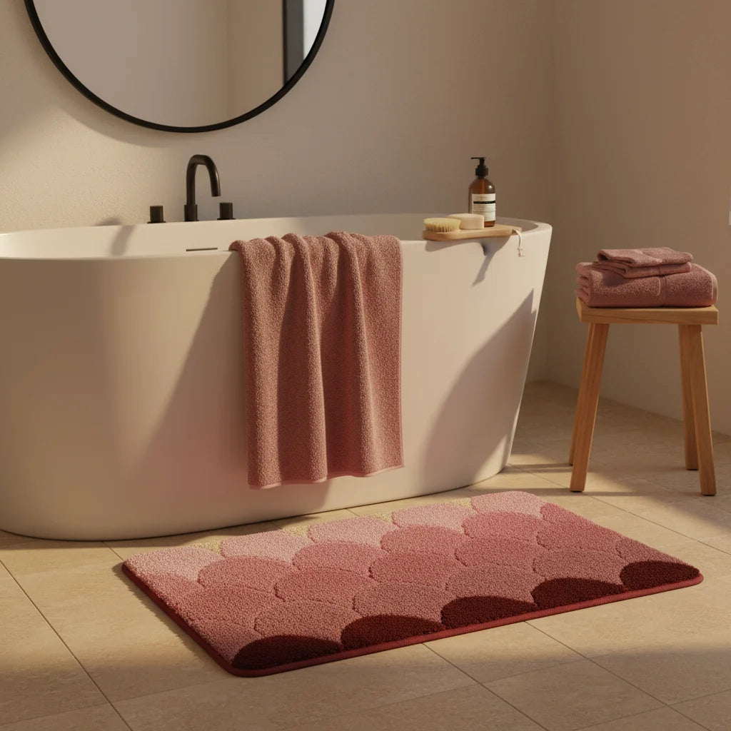 Tapis De Bain Design Rose Écailles Rosées