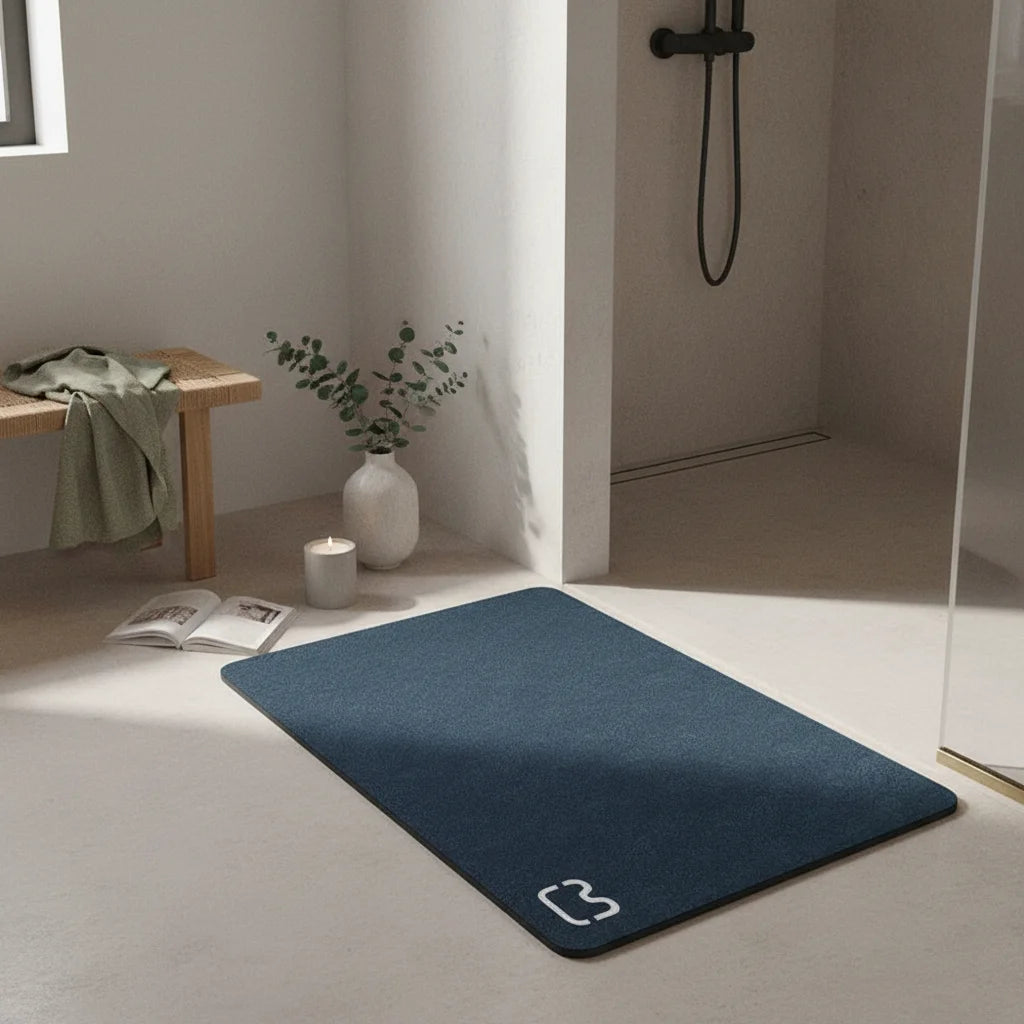 Tapis De Bain Diatomite 80-90cm Ardoise Bleue