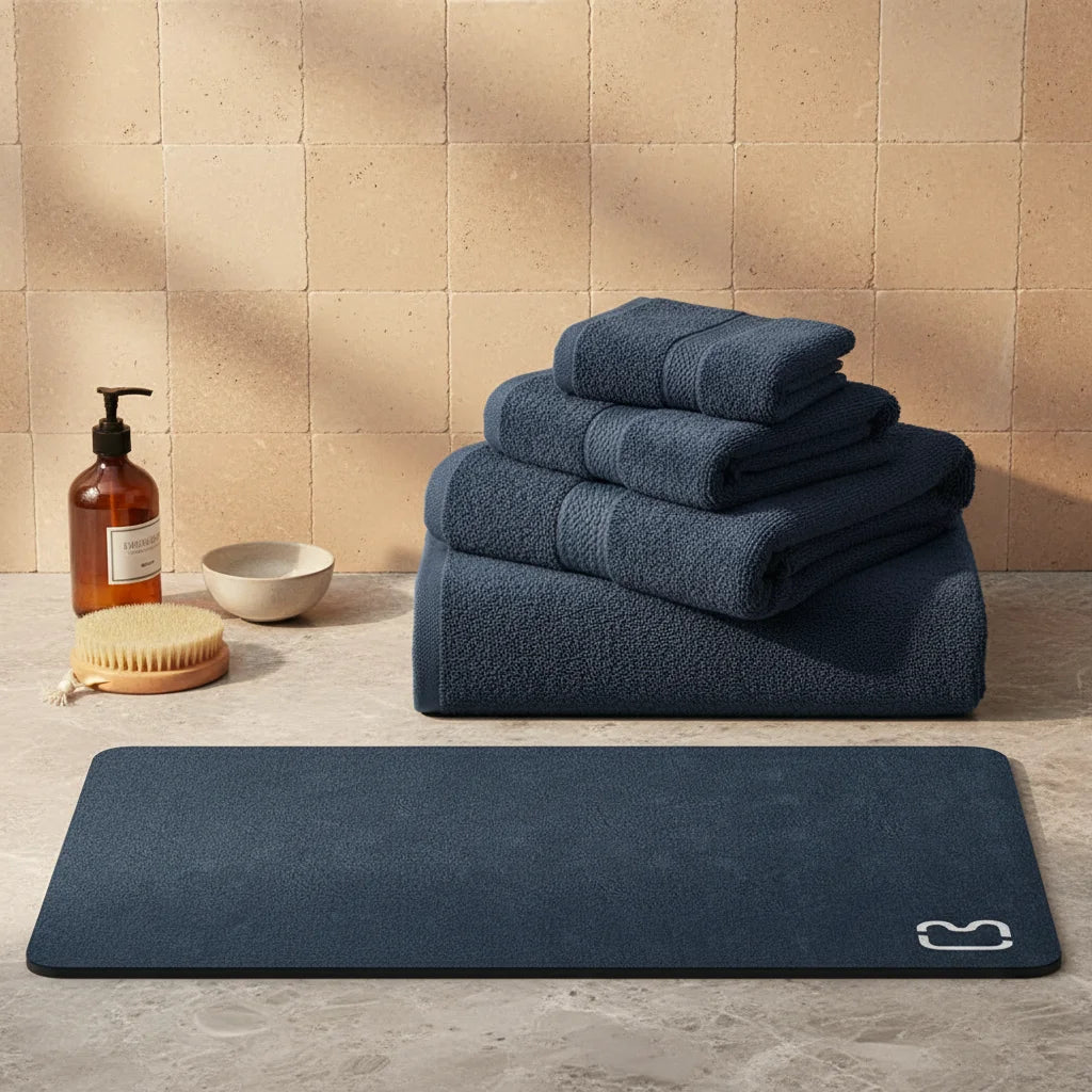 Tapis De Bain Diatomite 80-90cm Ardoise Bleue