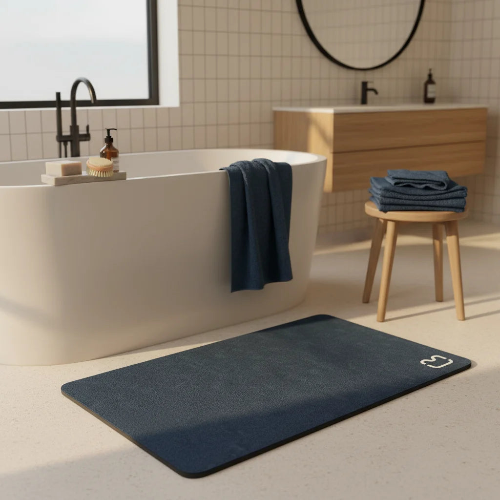 Tapis De Bain Diatomite 80-90cm Ardoise Bleue