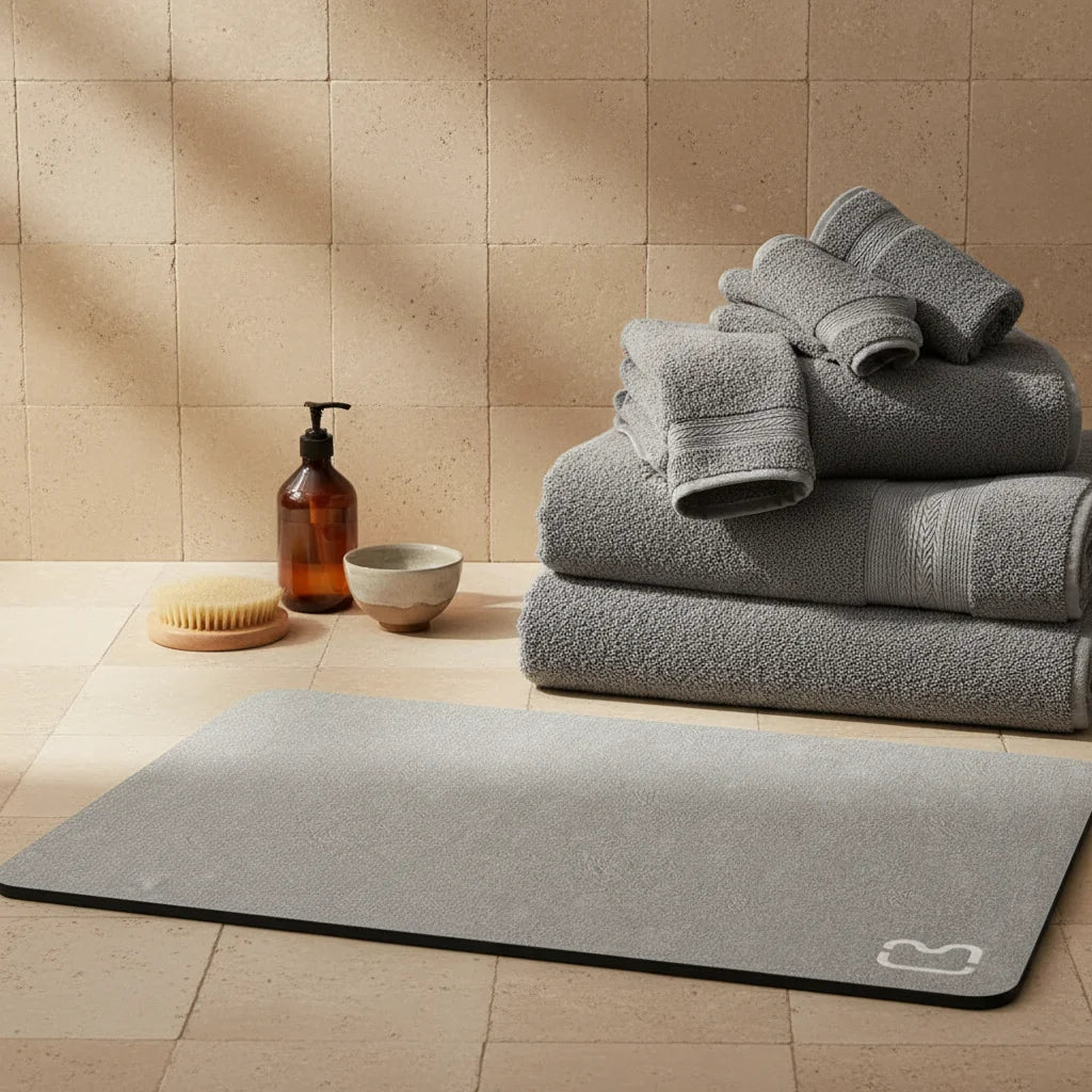 Tapis De Bain Diatomite 80-90cm Gris Minéral