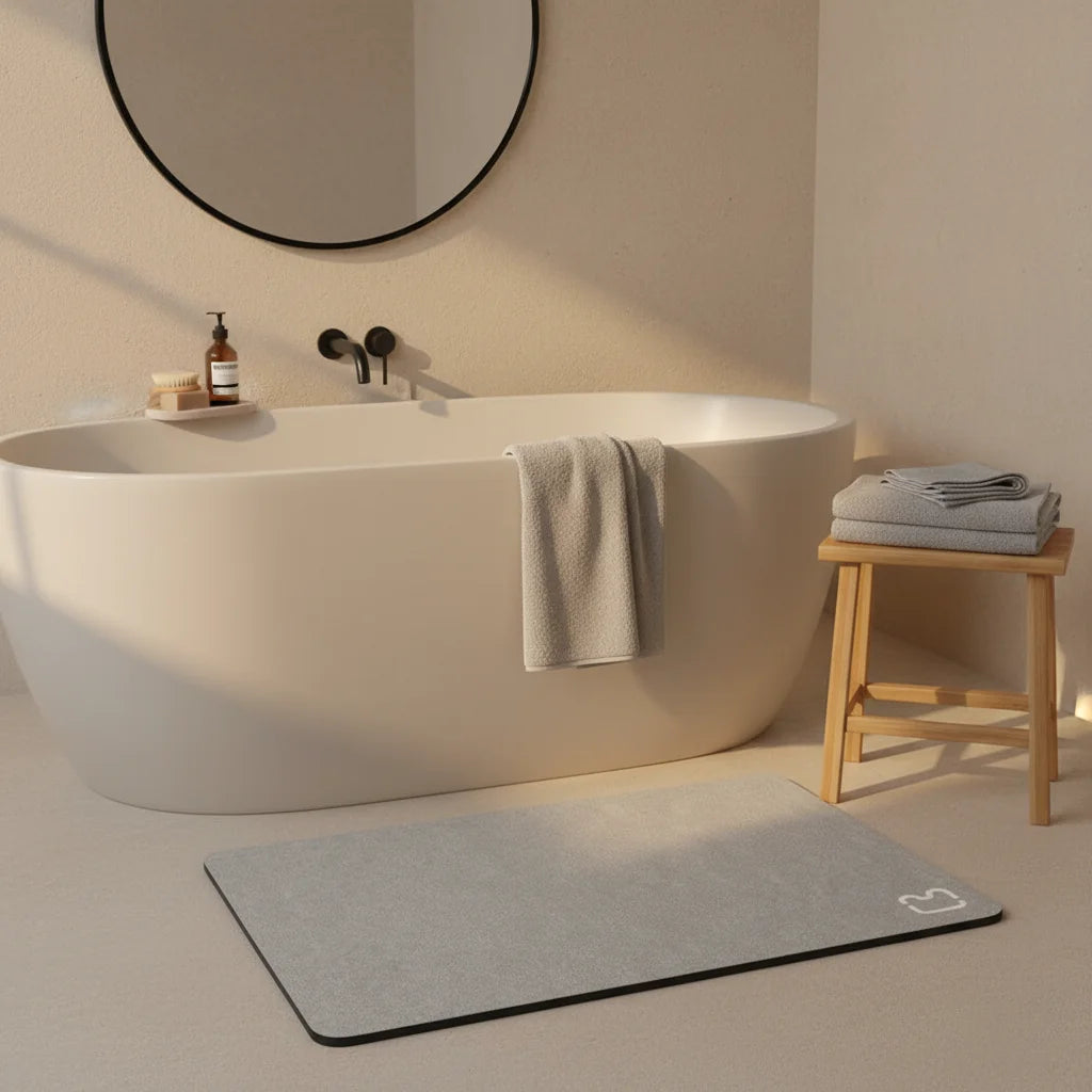 Tapis De Bain Diatomite 80-90cm Gris Minéral