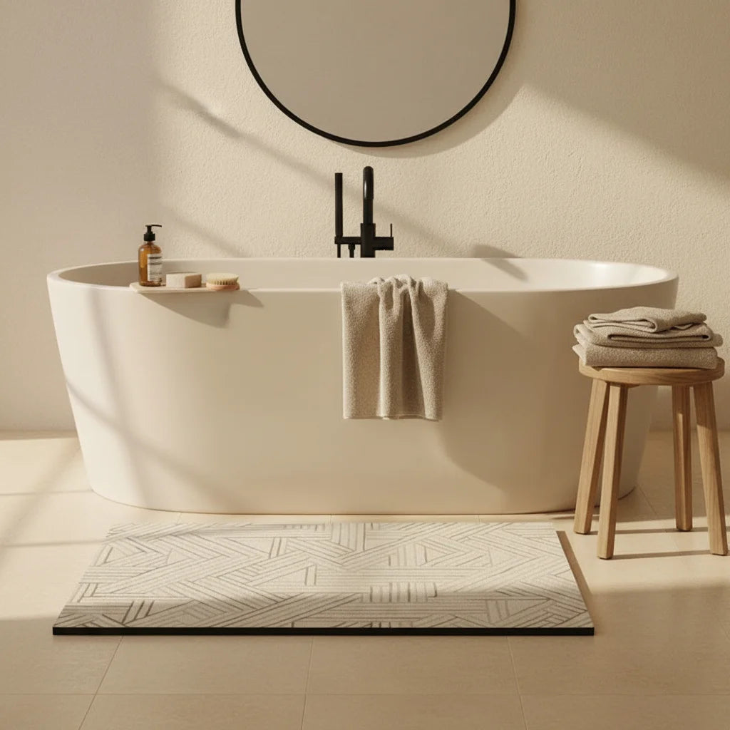 Tapis de Bain Diatomite Grande Taille Lignes Entrecroisées