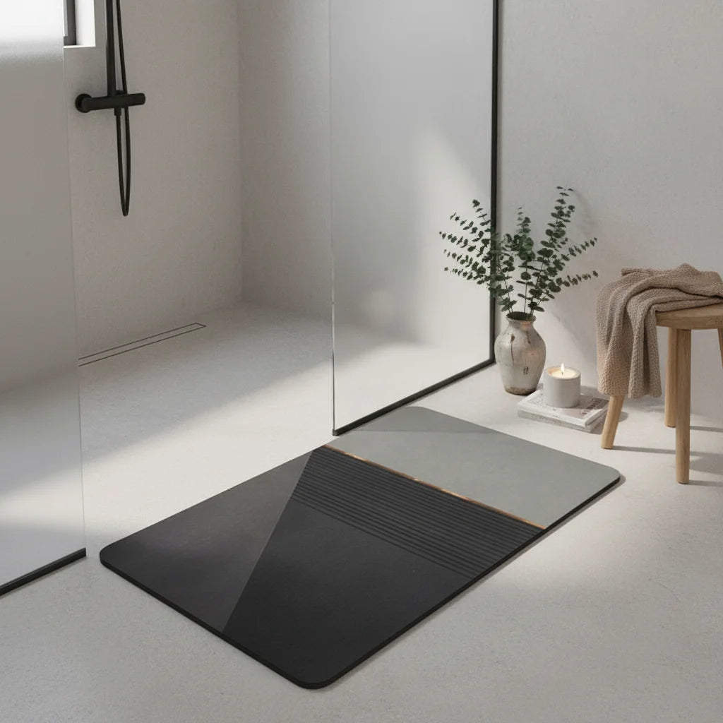 Tapis de Bain Diatomite Gris Design Contrasté