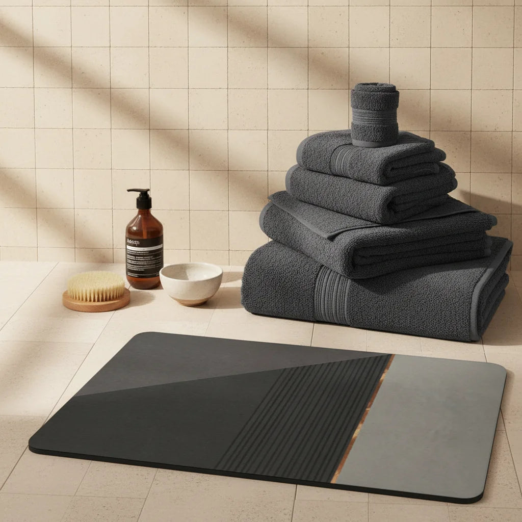 Tapis de Bain Diatomite Gris Design Contrasté