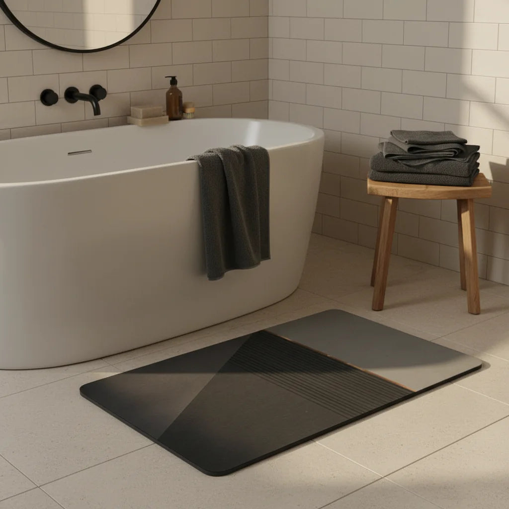 Tapis de Bain Diatomite Gris Design Contrasté