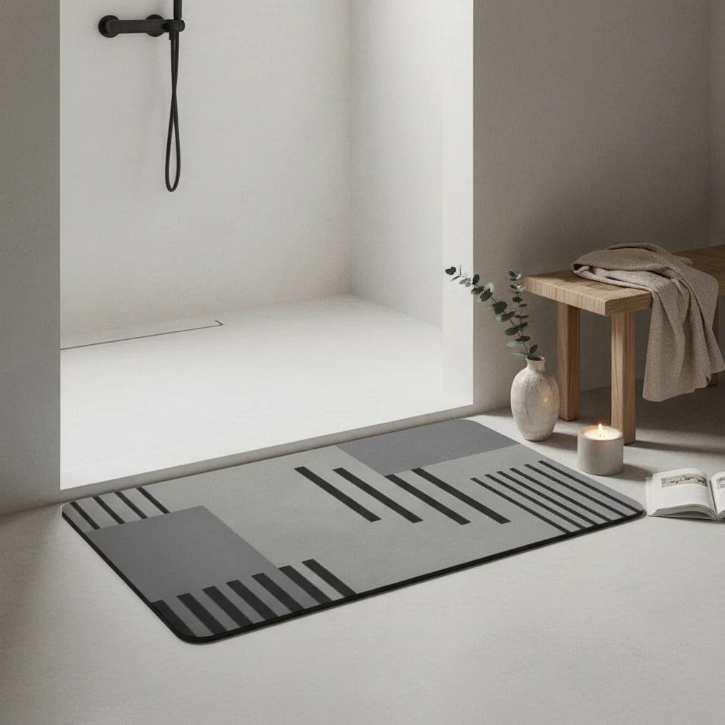 Tapis de Bain Diatomite Gris Graphique Épuré