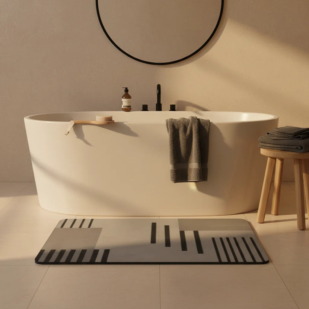 Tapis de Bain Diatomite Gris Graphique Épuré