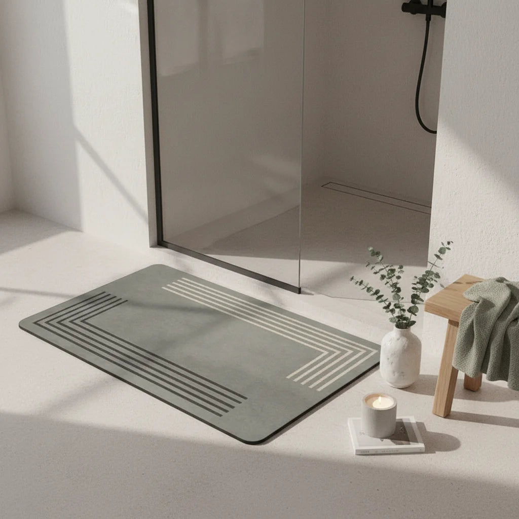 Tapis de Bain Diatomite Gris Lignes Angulaires