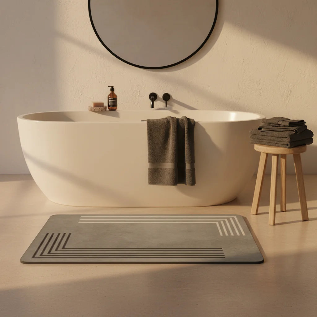 Tapis de Bain Diatomite Gris Lignes Angulaires