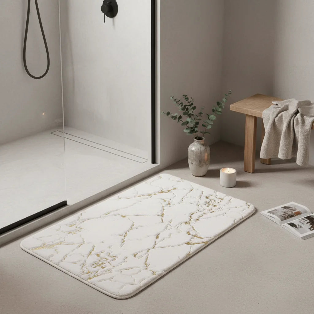 Tapis de Bain Effet Marbre Marbre Blanc
