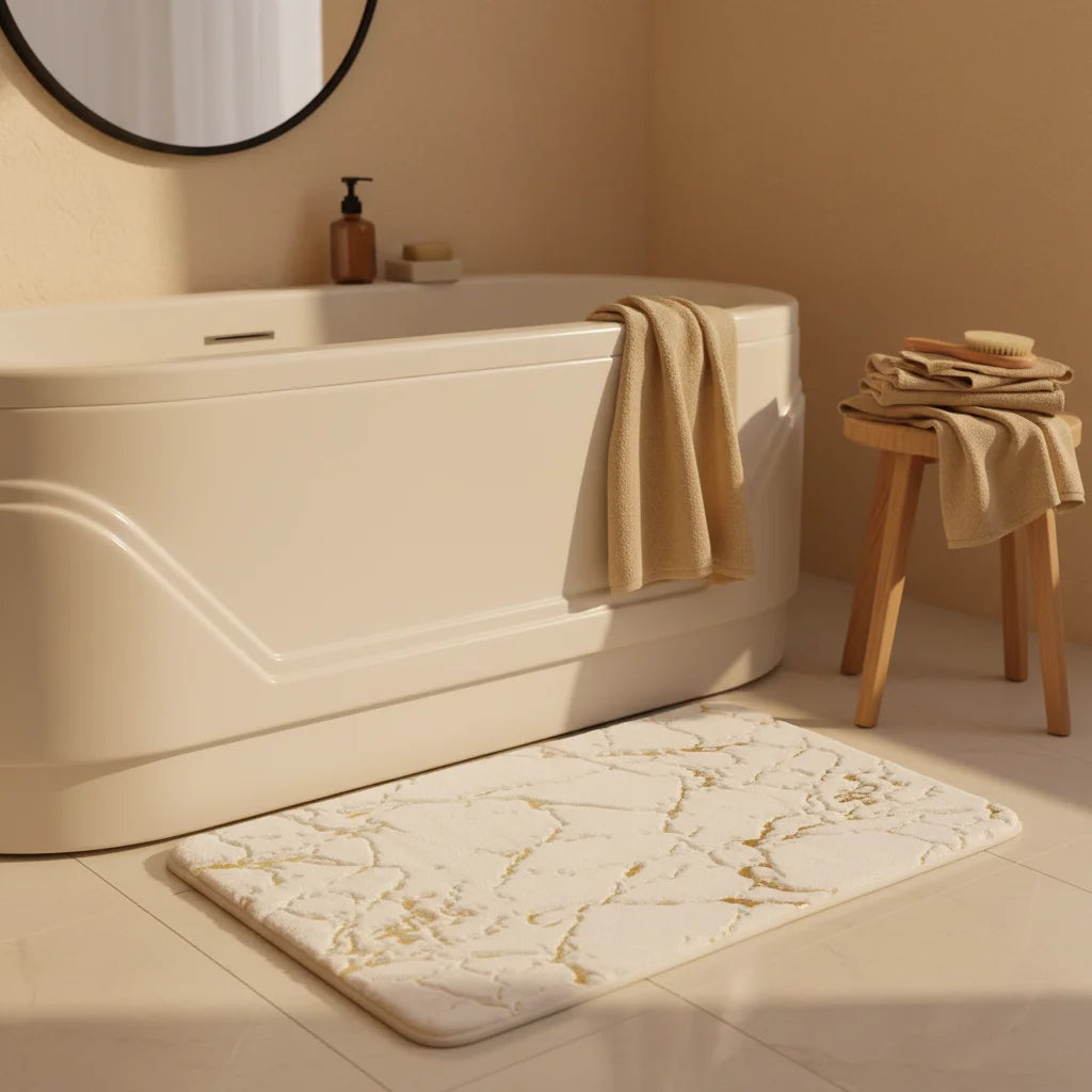 Tapis de Bain Effet Marbre Marbre Blanc