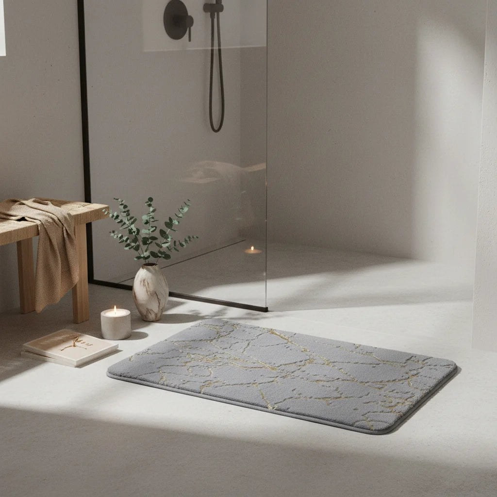 Tapis de Bain Effet Marbre Marbre Gris