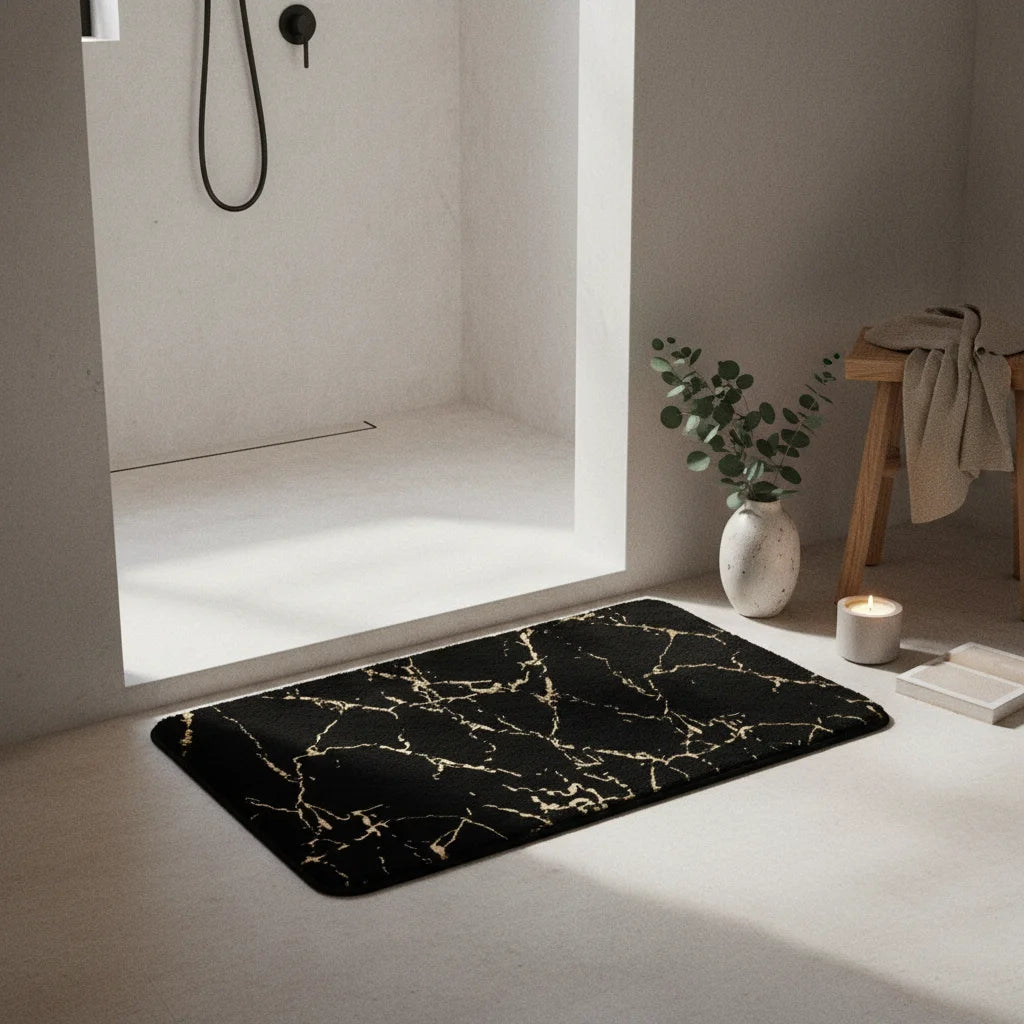 Tapis de Bain Effet Marbre Marbre Noir