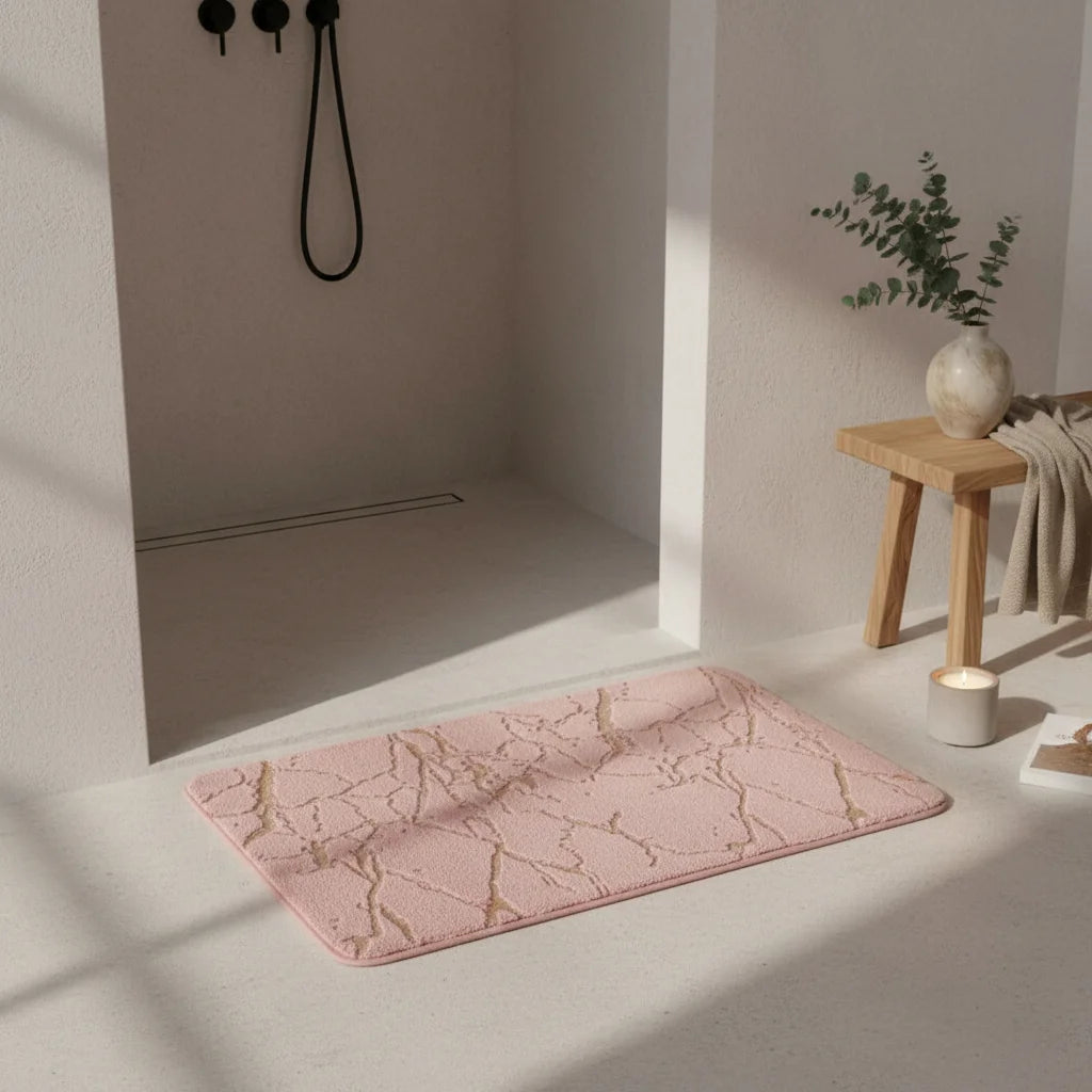 Tapis de Bain Effet Marbre Marbre Rose