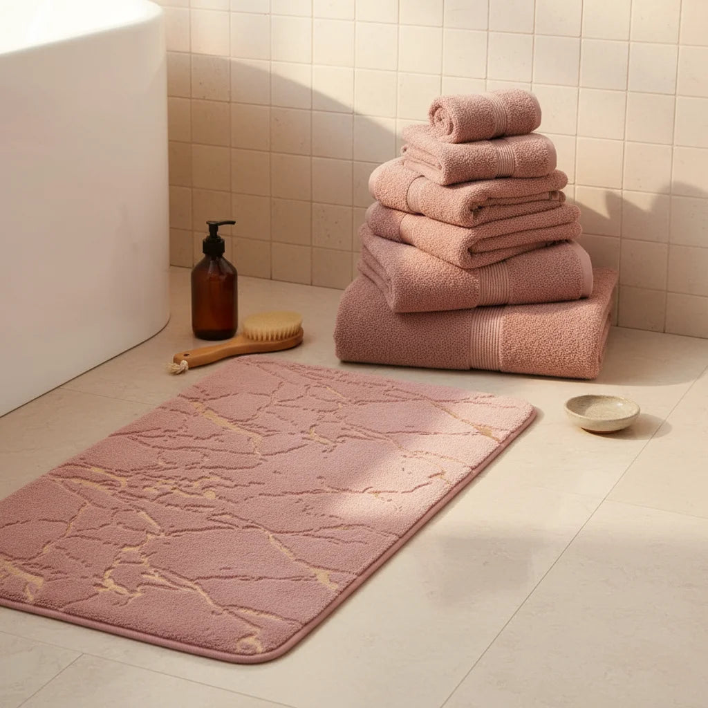 Tapis de Bain Effet Marbre Marbre Rose