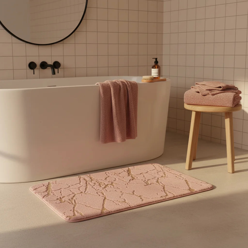 Tapis de Bain Effet Marbre Marbre Rose