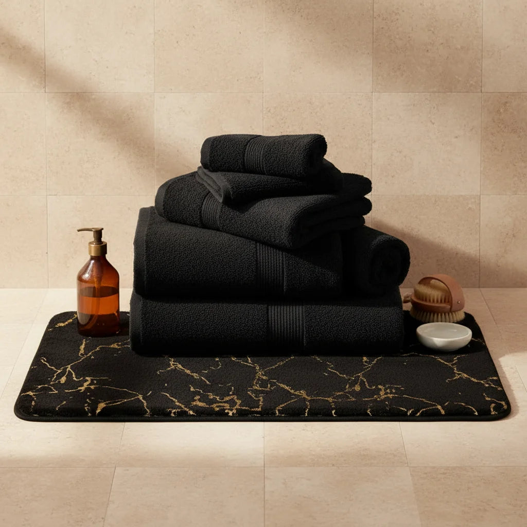 Tapis de Bain Effet Marbre Marbre Noir