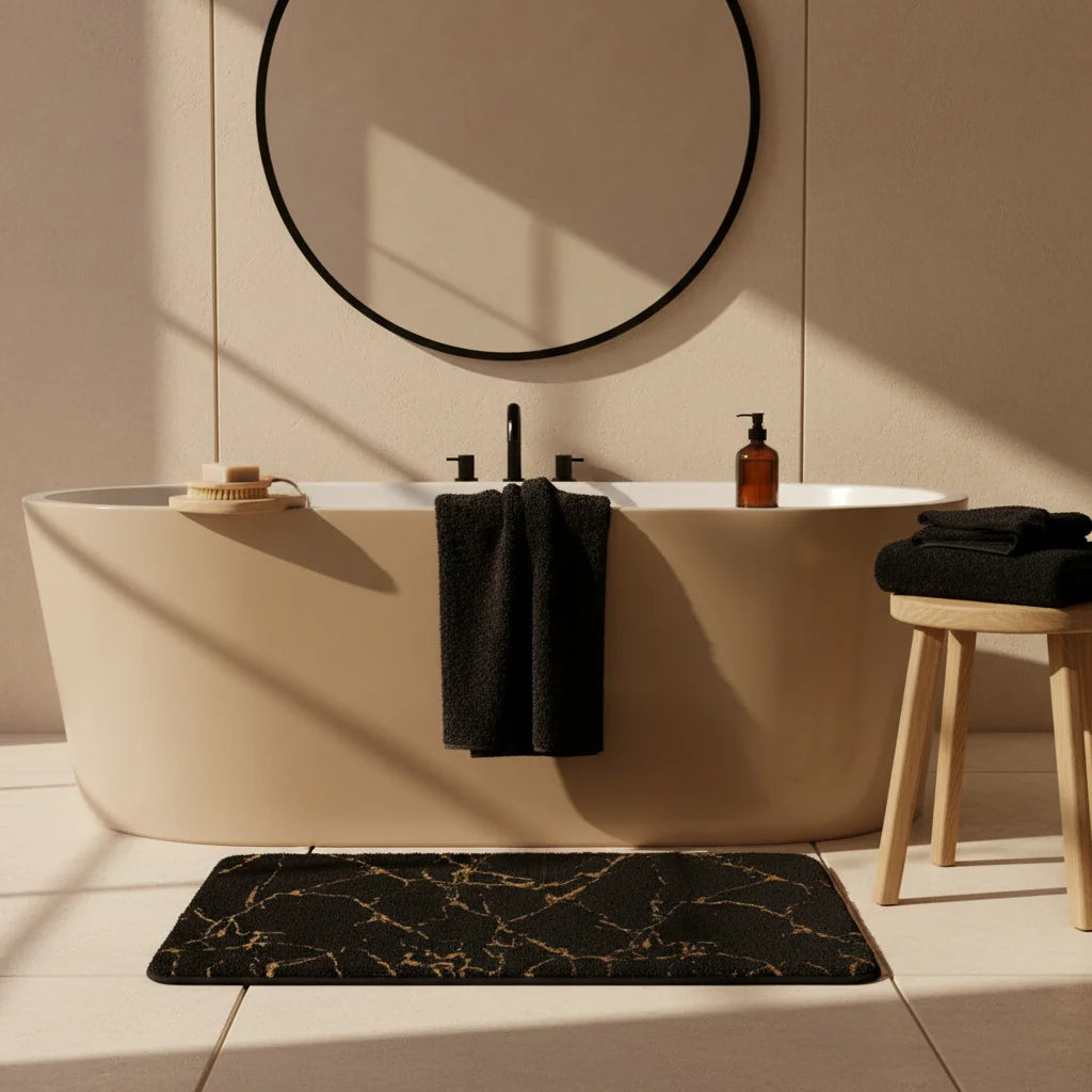 Tapis de Bain Effet Marbre Marbre Noir