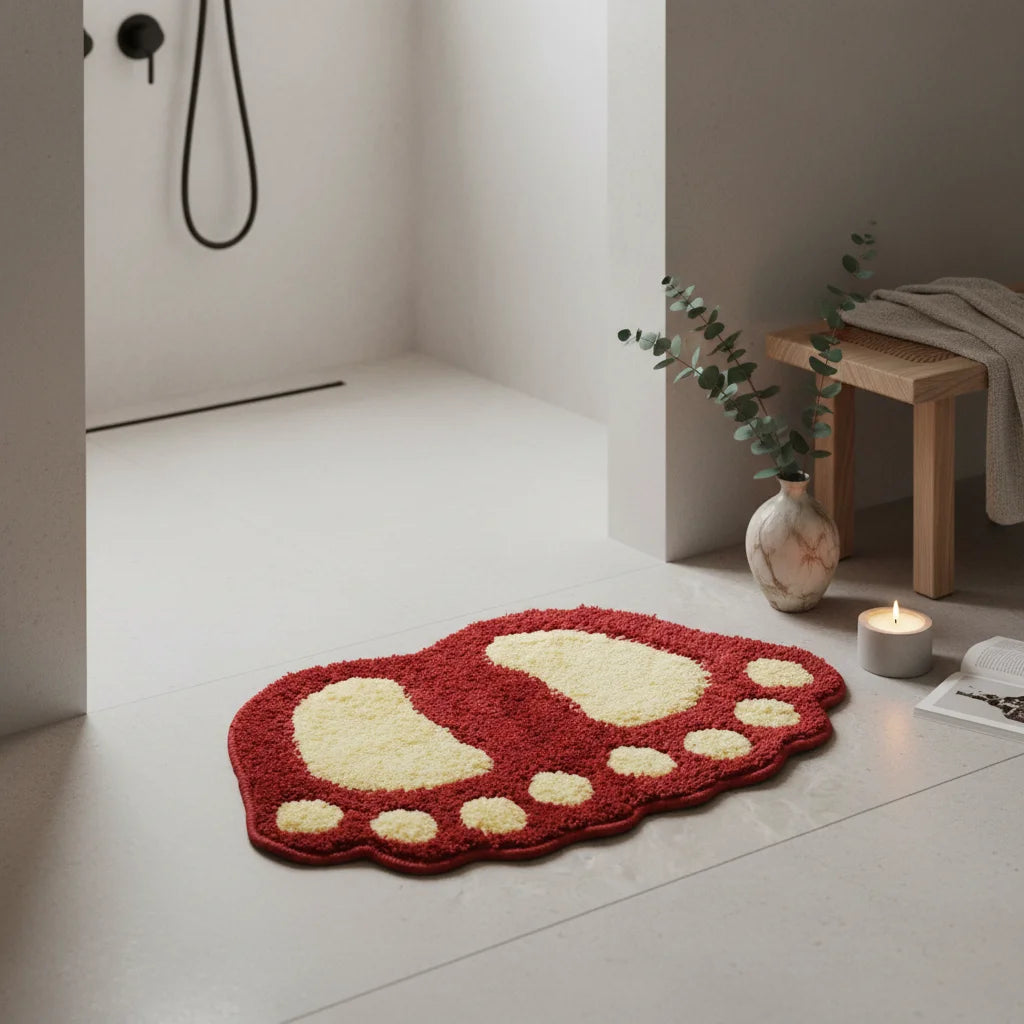 Tapis De Bain En Forme De Pied Rouge Brique