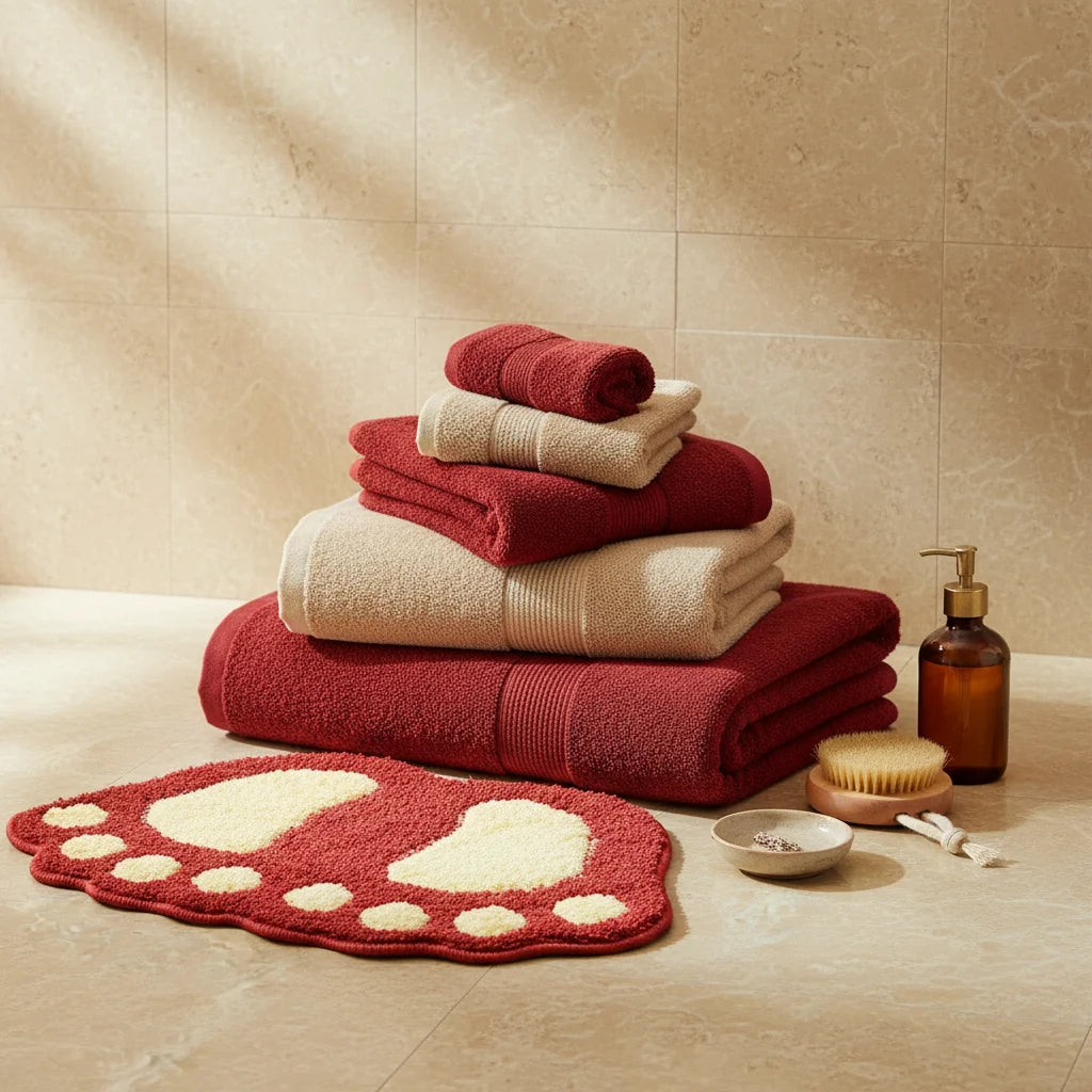 Tapis De Bain En Forme De Pied Rouge Brique