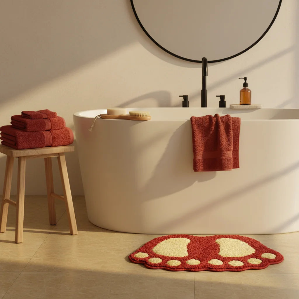 Tapis De Bain En Forme De Pied Rouge Brique