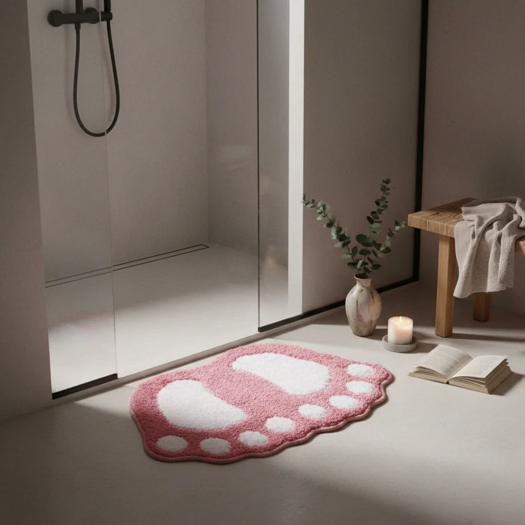 Tapis De Bain En Forme De Pied Rose Poudré