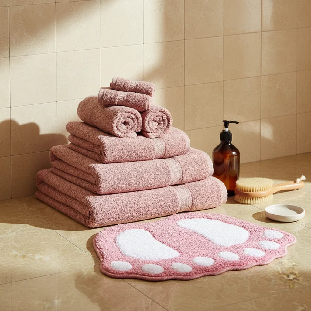 Tapis De Bain En Forme De Pied Rose Poudré